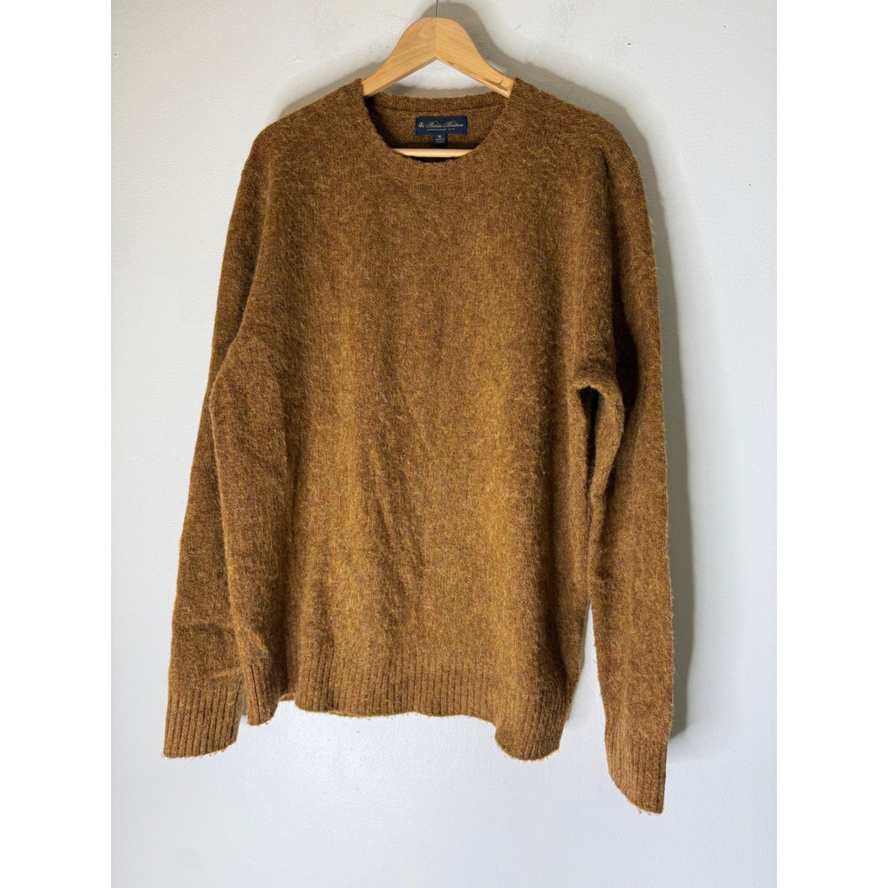 Brooks Brothers Mens XL Wool Crewneck Sweater Brown Heather Knit Pullover